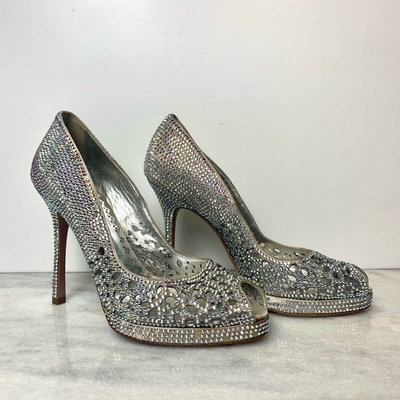 Francesco Sacco Embellished Silver Raso Argento 1811 Pumps - Picture 3 of 16